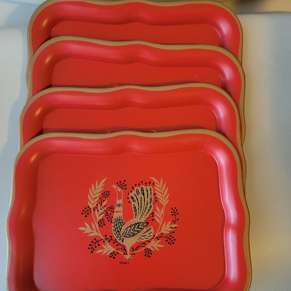 Vintage Maxey Peacock Tin - Metal Trays (4) ~ Tip or Snack Tray ~ 1960s ~ VGUC - Picture 4 of 15